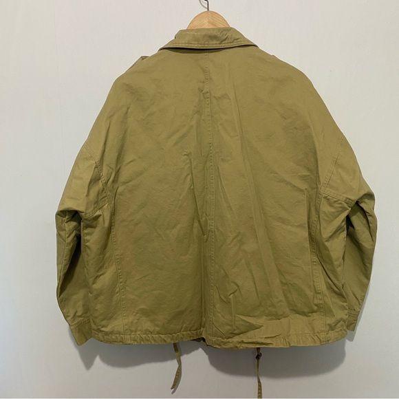 Elodie Khaki Utility Jacket Large Military Cargo Style Zip Front Cotton Coat - Picture 9 of 15